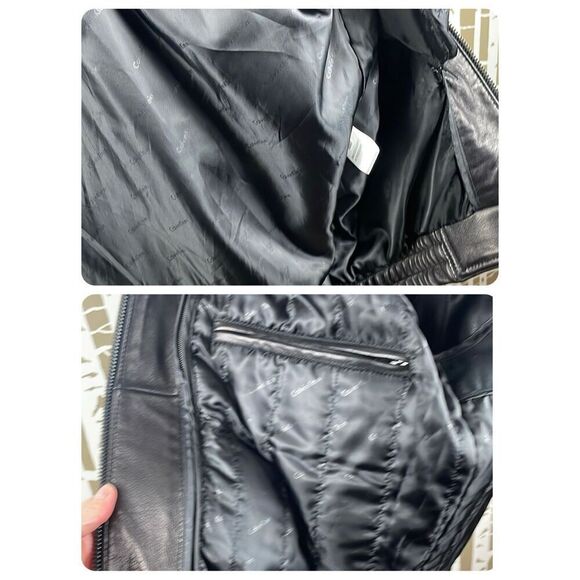 Calvin Klein Black Leather Bomber Jacket L - Picture 8 of 10